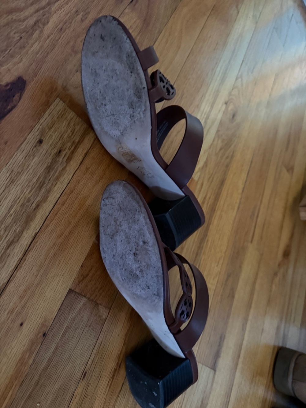 Tory Burch Brown Leather Logo Cutout Slide Mules - Picture 4 of 5